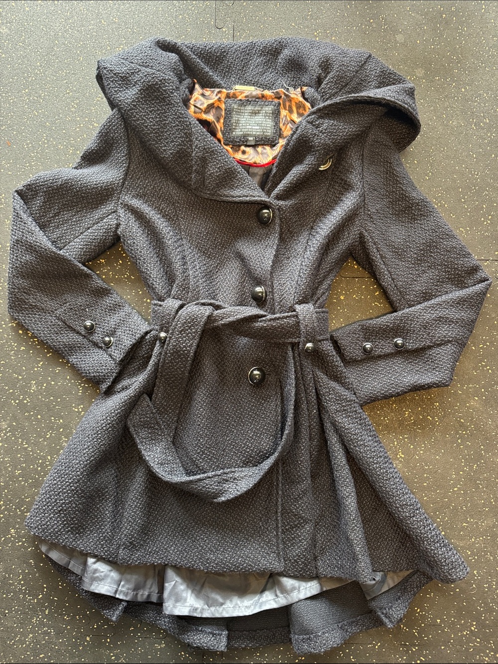 Textured Cowl Peacoat in Navy